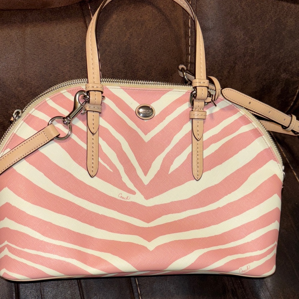 Coach Pink and Cream Zebra Satchel